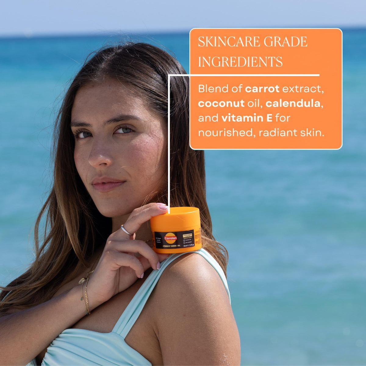 Carroten water-resistant demonstration showing lasting coverage during swim