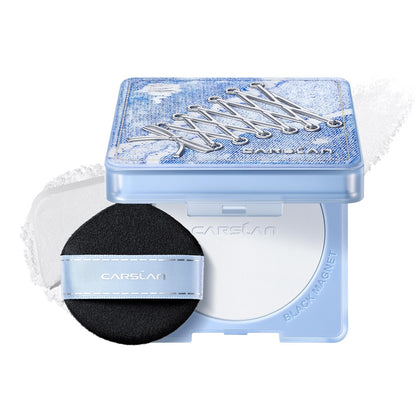 CARSLAN denim compact front view showing packaging and compact portability benefit