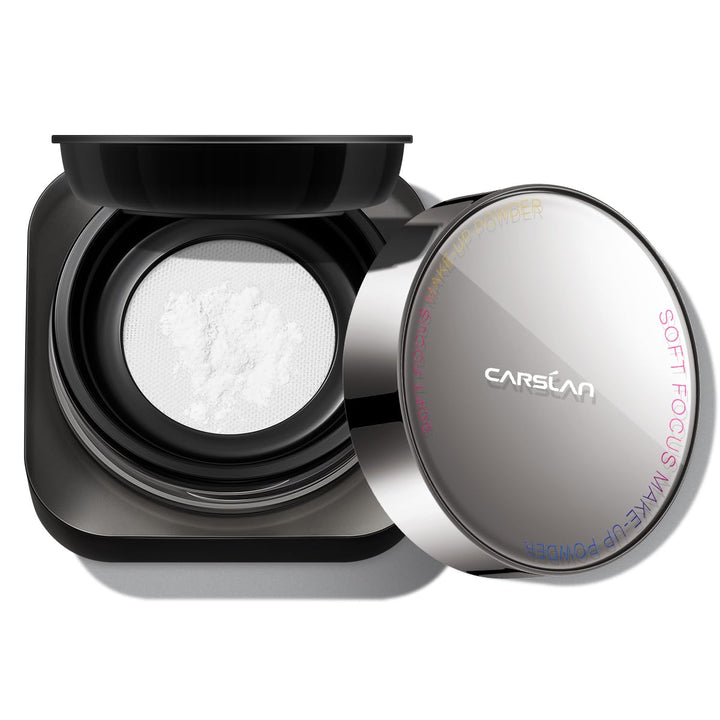 CARSLAN front packaging showcasing translucent setting powder and neat design benefits makeup portability