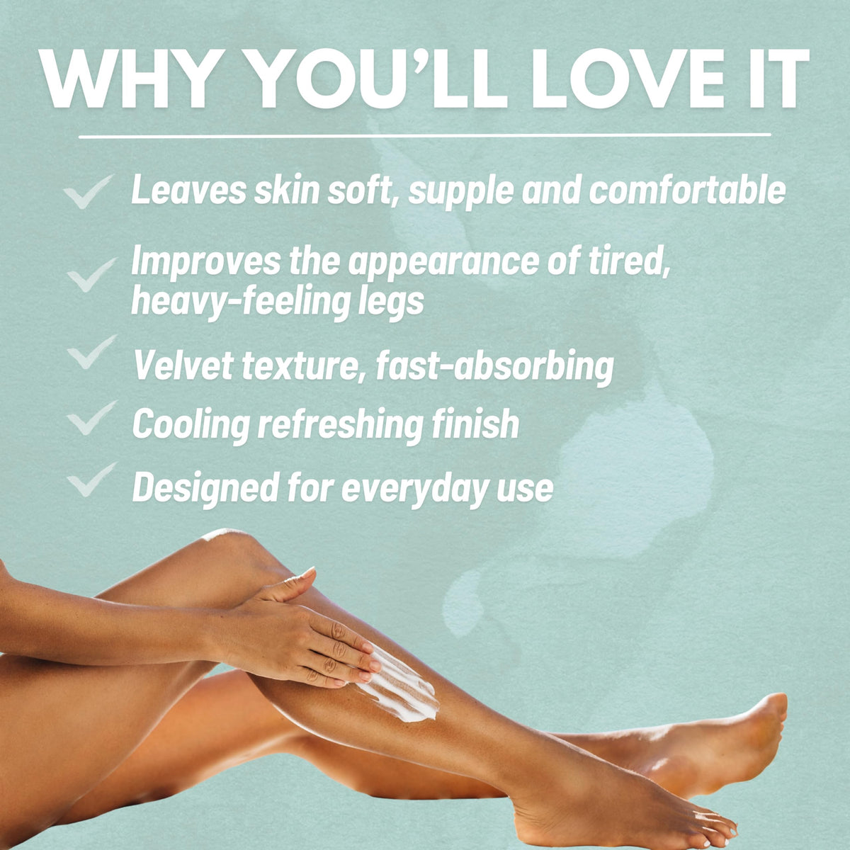 CASTANEA cream being massaged into legs for cooling relief