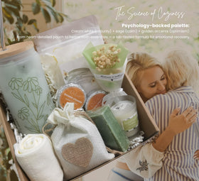 CASTATEO gift basket staged in cozy living room to encourage relaxation