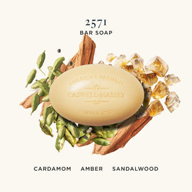 Caswell-Massey soap bar close-up showing triple-milled texture and durability