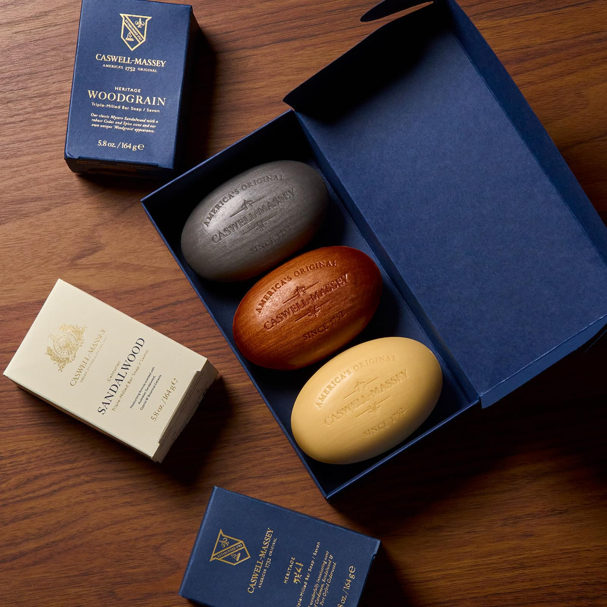 Caswell‑Massey close‑up of triple‑milled soap texture for long‑lasting use