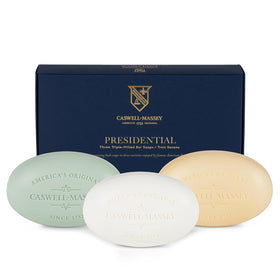Caswell‑Massey front packaging showing three bars and gift appeal