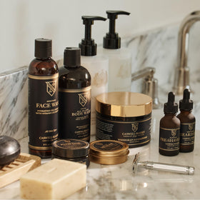 Caswell-Massey shave foam shot illustrating glide and reduced irritation benefits