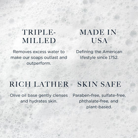 Caswell-Massey creamy lather on hand demonstrating rich hydration and gentle cleanse