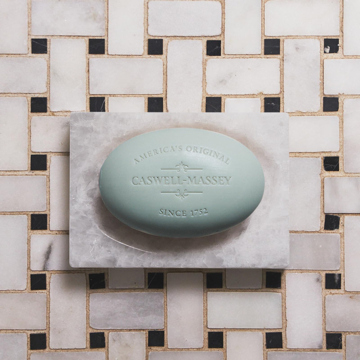 Caswell-Massey close-up of soap texture showing triple-milled density and smooth finish