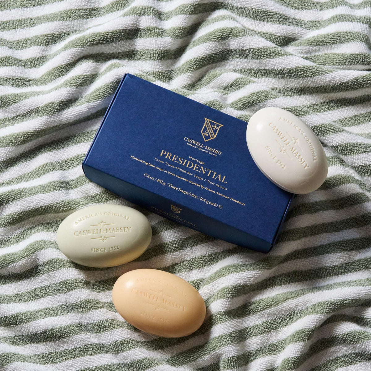 Caswell‑Massey Jockey Club bar angled to show refined fragrance benefit