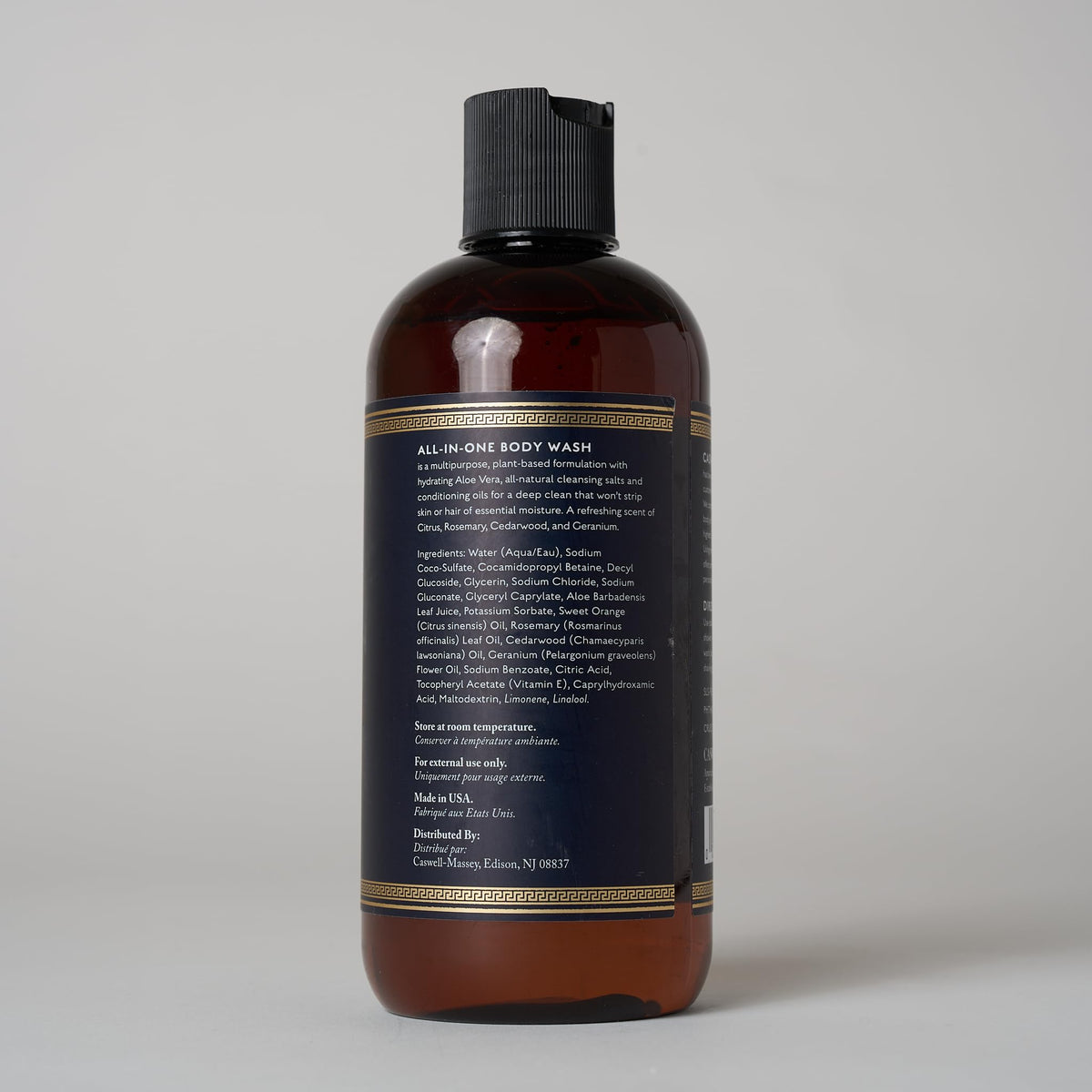 Caswell-Massey label heritage logo close emphasizing American-made quality