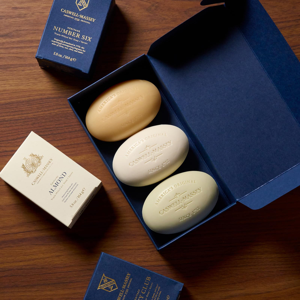 Caswell‑Massey Number Six bar close up highlighting citrus scent benefit