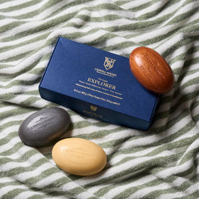 Caswell‑Massey creamy lather in hand demonstrating moisturizing foam