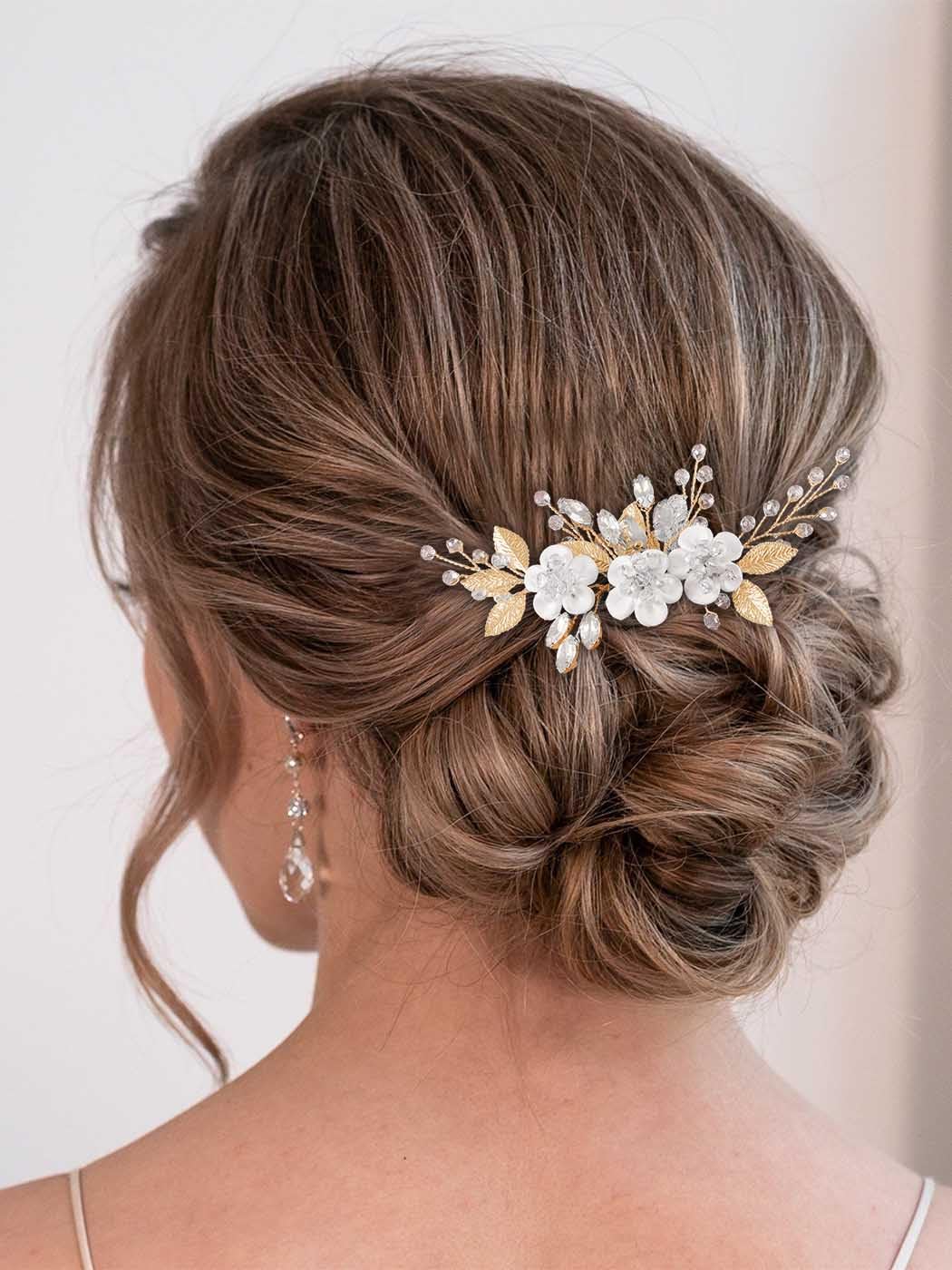 Catery front view of bridal hair comb showing overall design and sparkle