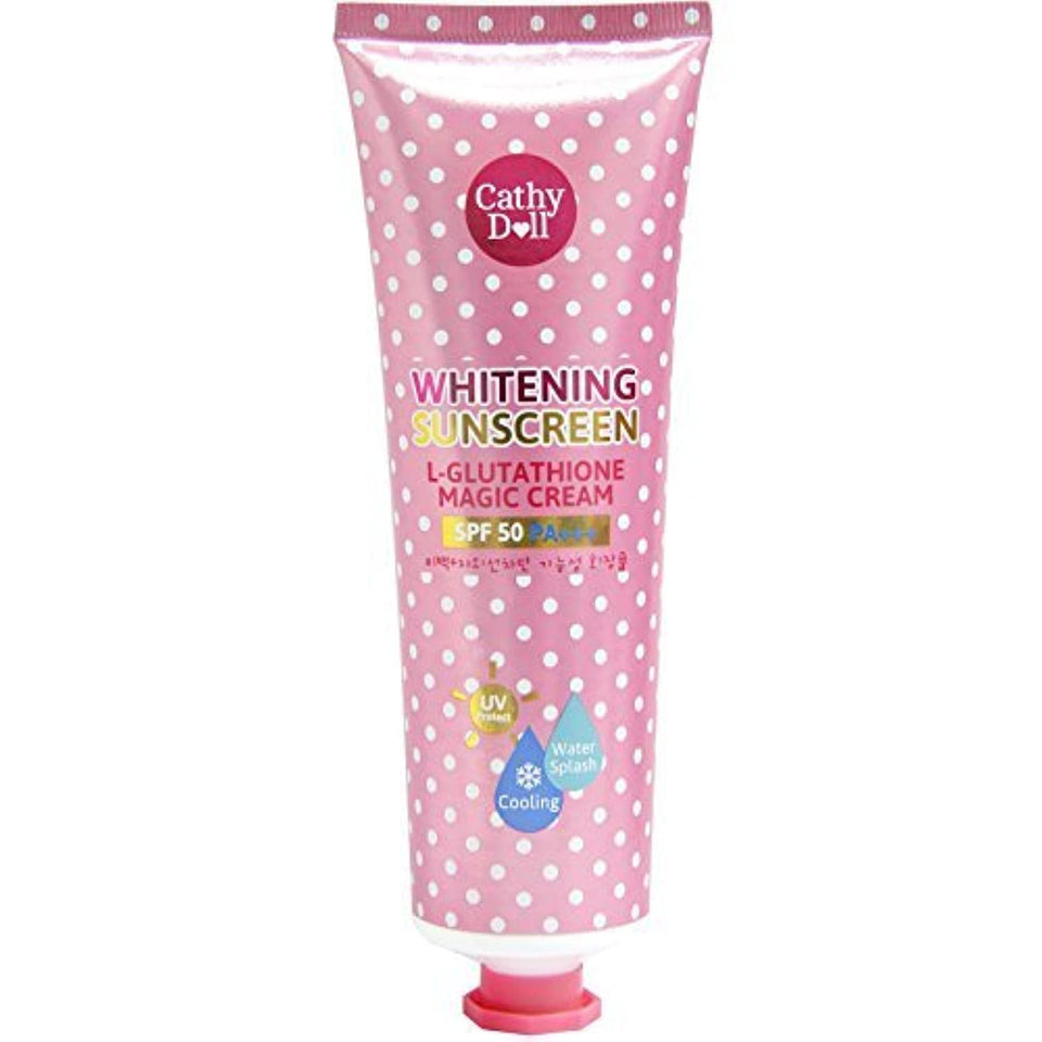 Cathy Doll front tube view showing packaging and SPF50 protection benefit