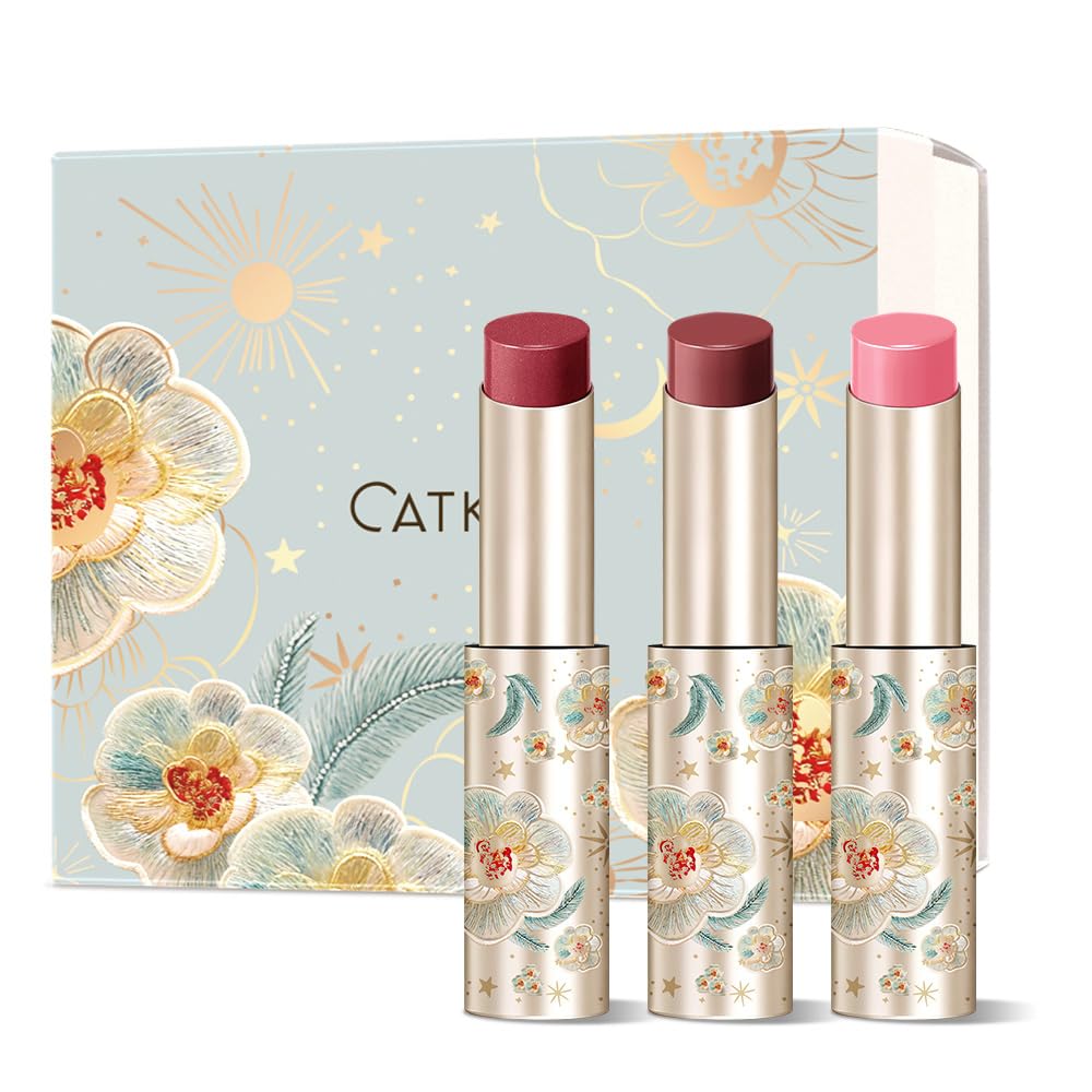 Catkin front packaging showing three glossy lip balms and colors benefit quick selection