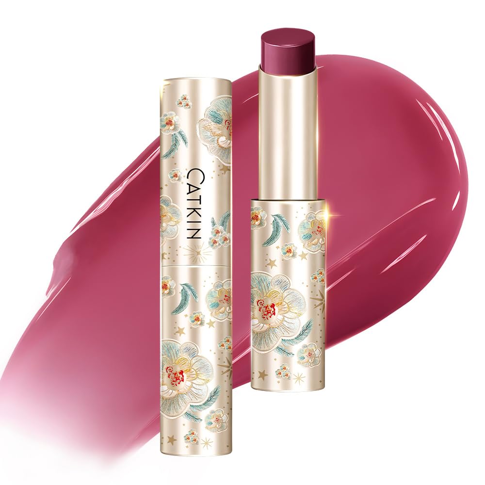 CATKIN front packaging of glossy lip balm showing violet tint and compact size for easy carry