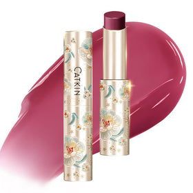 CATKIN front packaging of glossy lip balm showing violet tint and compact size for easy carry