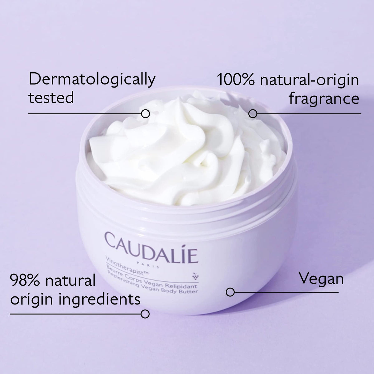 Applying Caudalie body butter to forearm, brand soothes and calms dry skin