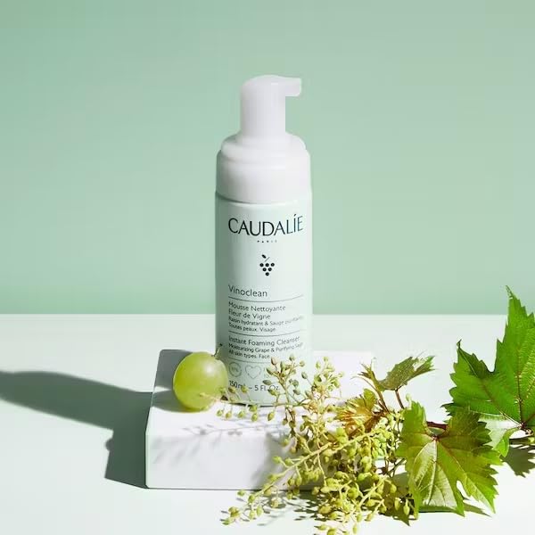 Caudalie application on wet skin demonstrating quick rinse benefit