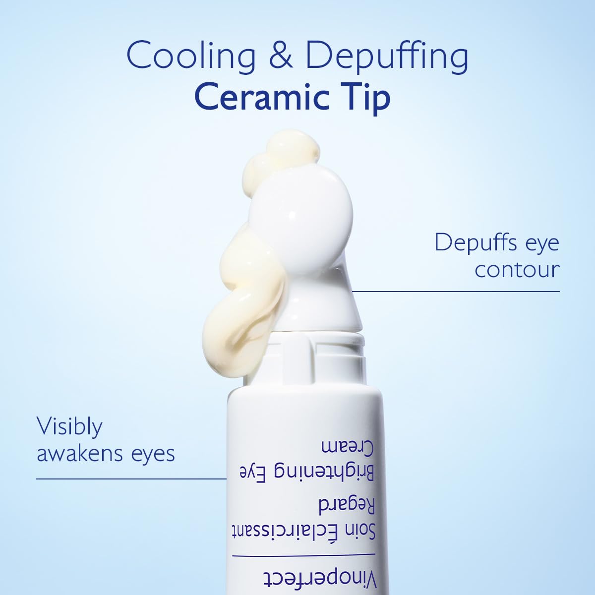 Caudalie apply step demonstration with roller to reduce puffiness