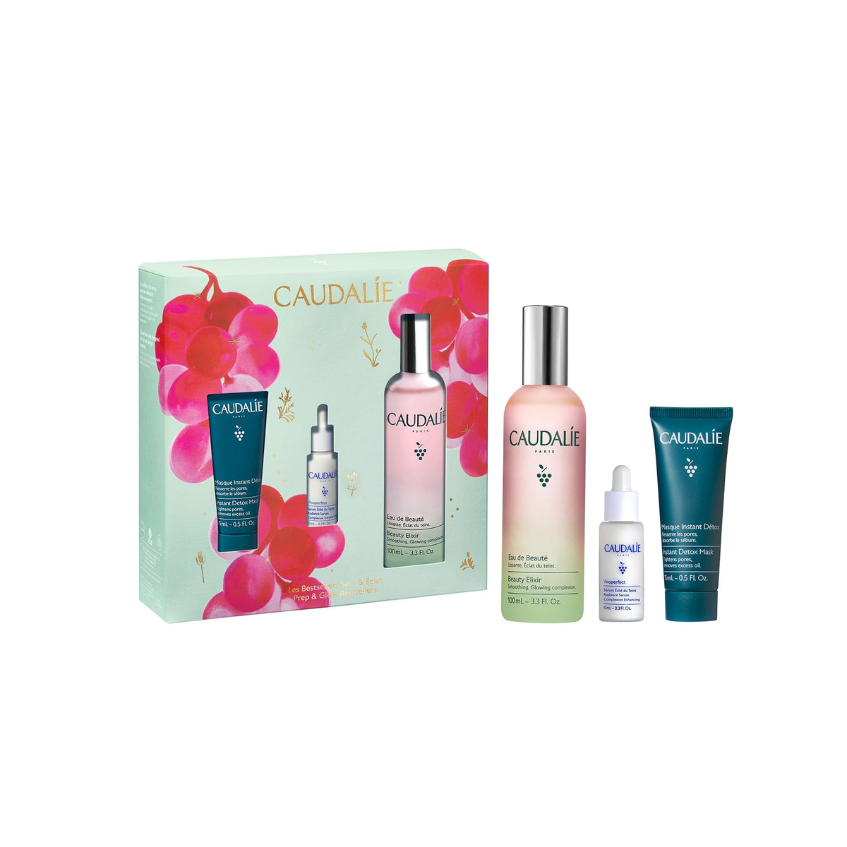 Caudalie Beauty Elixir full-size bottle front showing glow and prep benefits