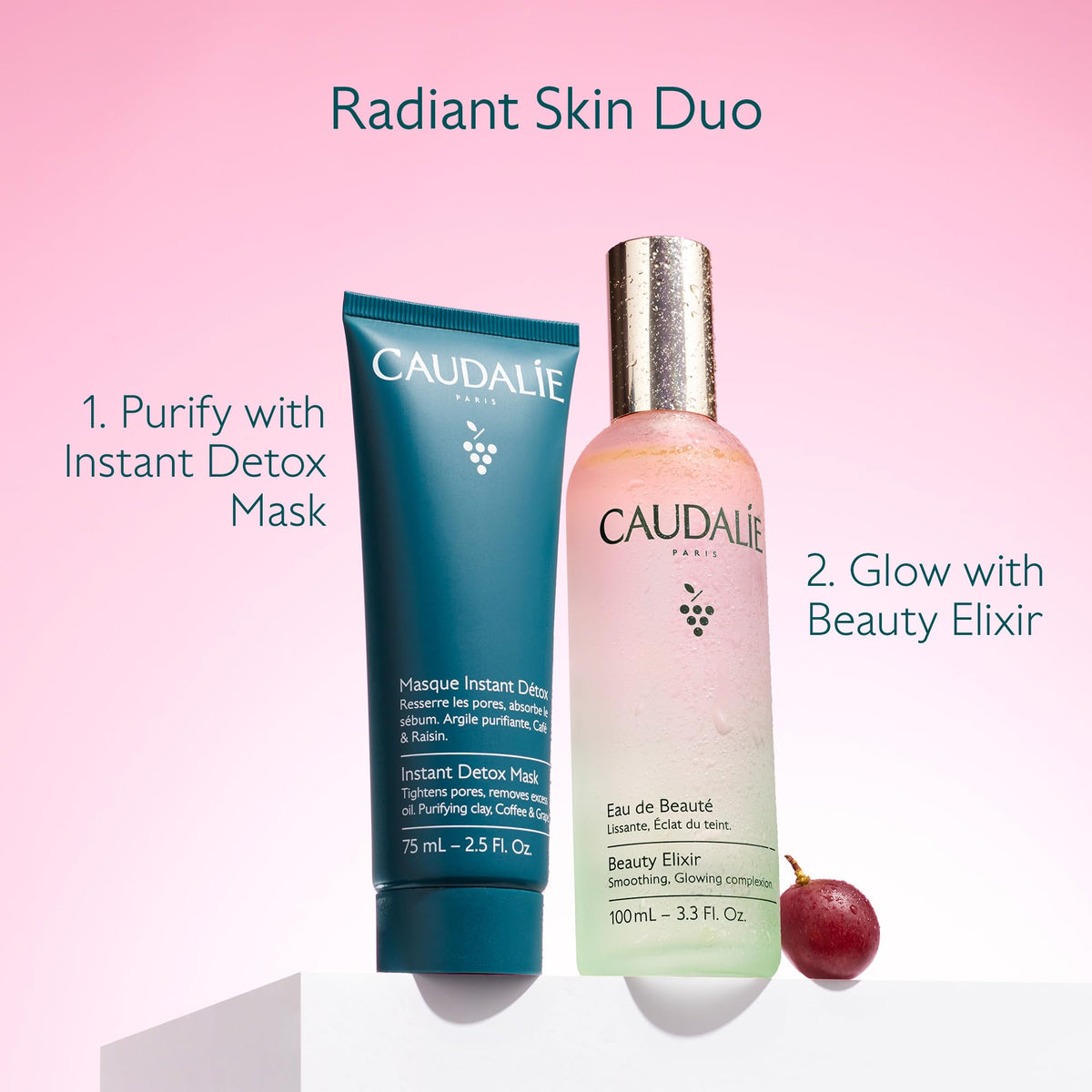 Caudalie ingredients grape and blossom showing natural radiance benefit