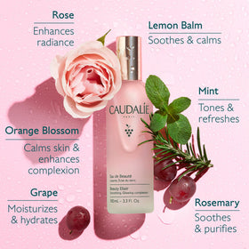 Caudalie bottle oil suspension detail showing shake-before-use benefit