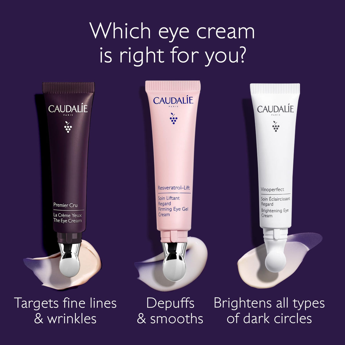 Caudalie conceptual before and after visual illustrating visible eye improvement