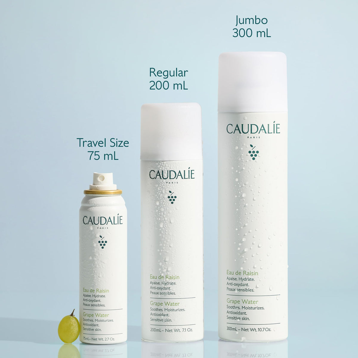 Caudalie bottle on bathroom vanity suggesting daily-routine hydration convenience