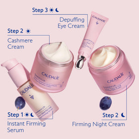 Caudalie eye gel in use under-eye for visible de-puffing
