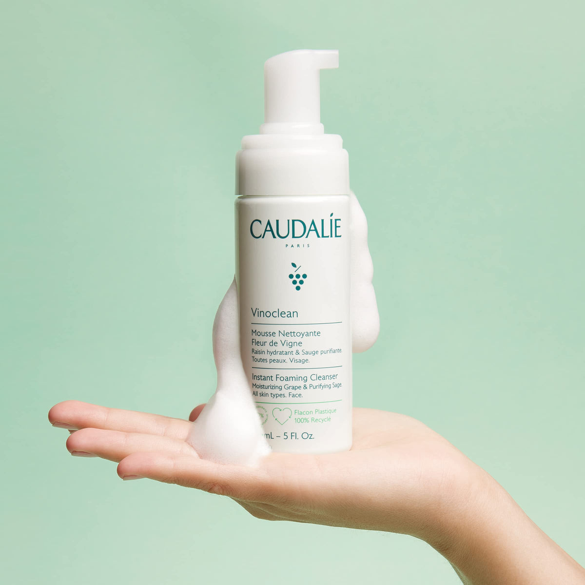 Caudalie foam texture closeup demonstrating gentle cleanse benefit