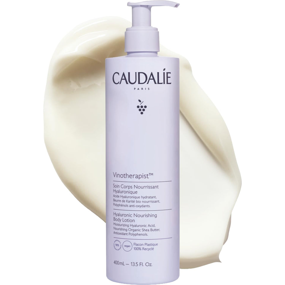 Caudalie bottle front view showing 400 mL packaging and clear product branding for reassurance