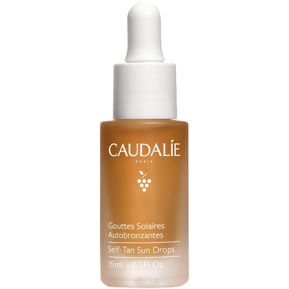 Caudalie front packaging of Self-Tan Sun Drops showing clean design and benefit of customization