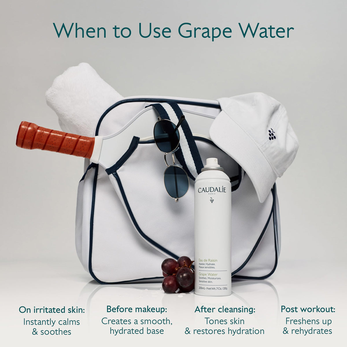 Caudalie label detail highlighting organic grape ingredients and purity