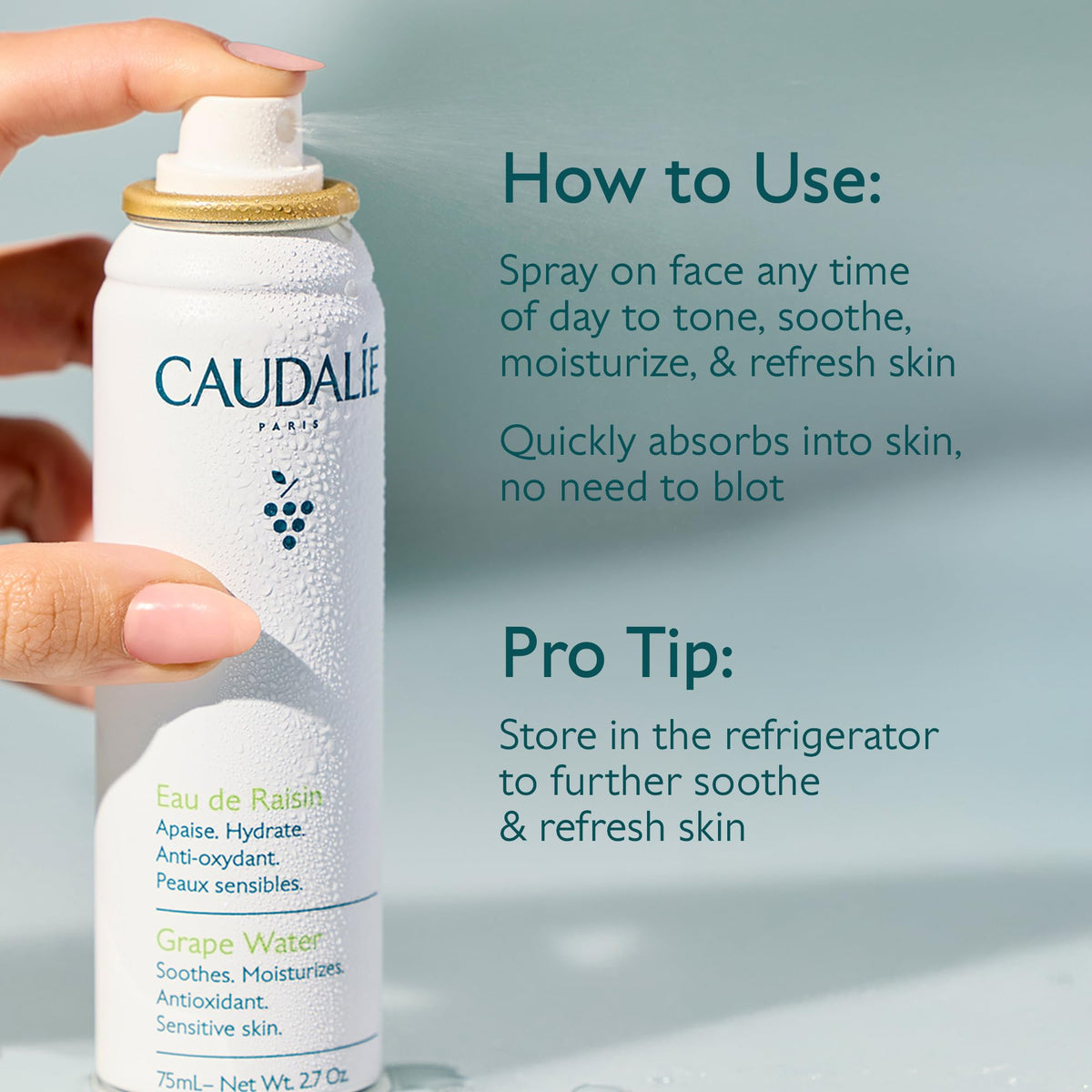 Caudalie bottle next to common items to show 200 mL size and portability