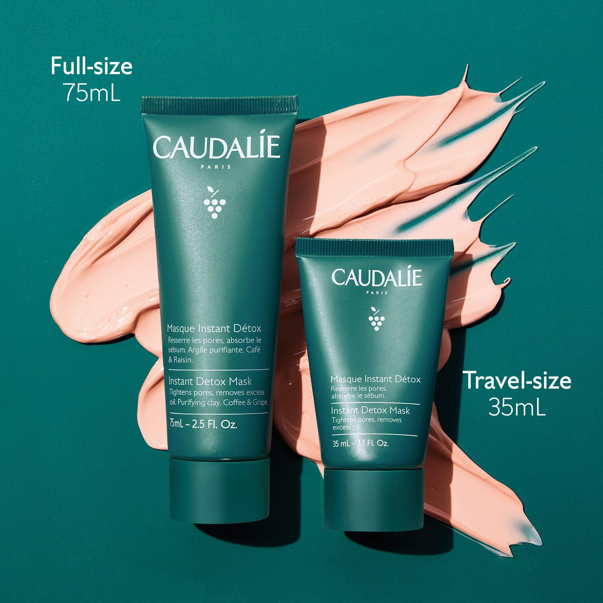 Caudalie tube placed on bathroom shelf suggesting convenient twice-weekly use