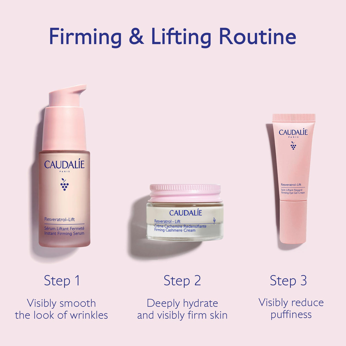 Caudalie Instant Firming Serum pump dispensing a drop, highlighting precise application and hygienic use
