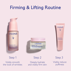 Caudalie Instant Firming Serum pump dispensing a drop, highlighting precise application and hygienic use