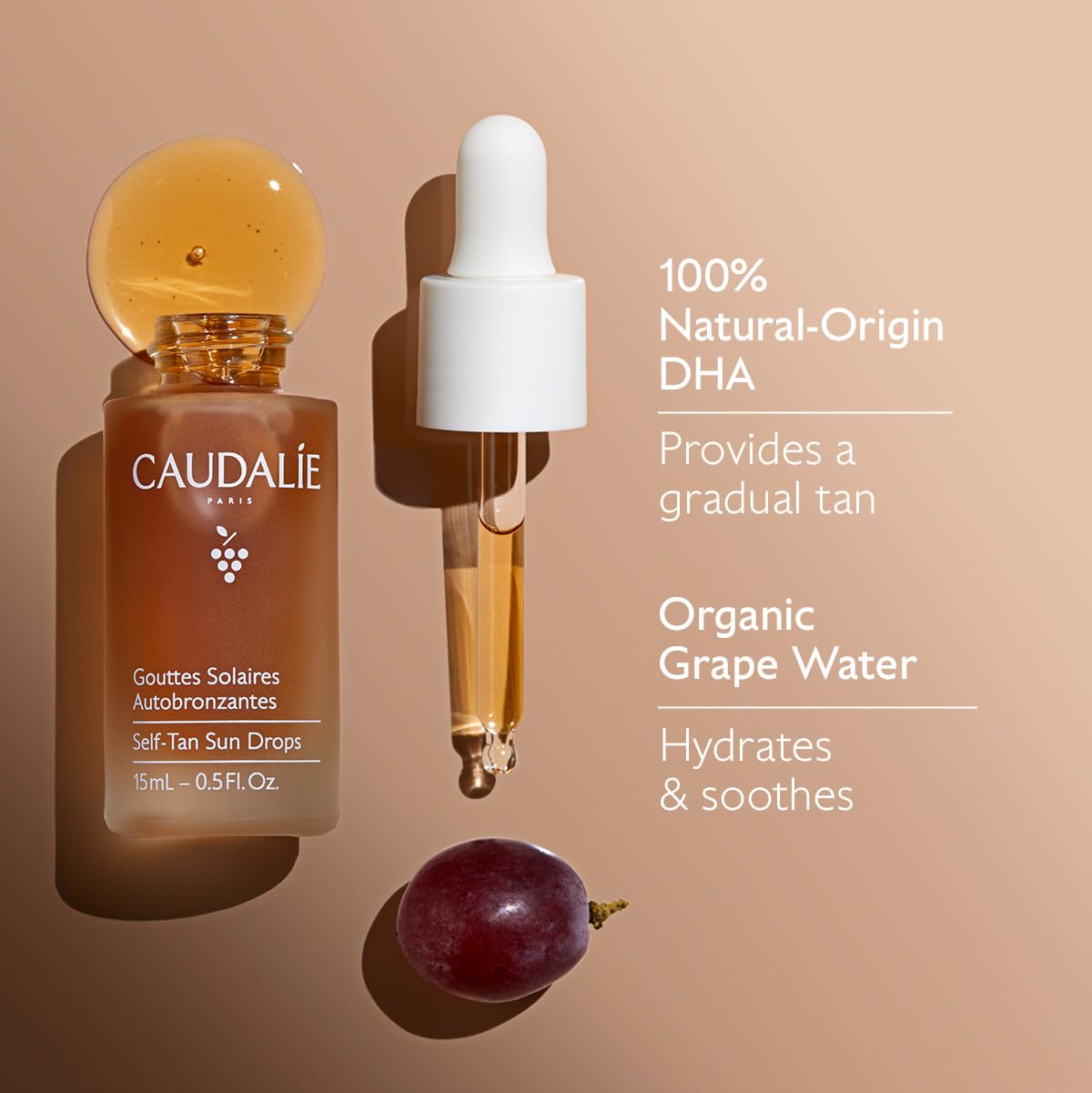 Caudalie label close-up showing ingredient transparency and clean-formula benefit