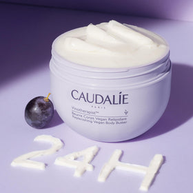 Close-up of Caudalie product label and claims, reassures key ingredient benefits