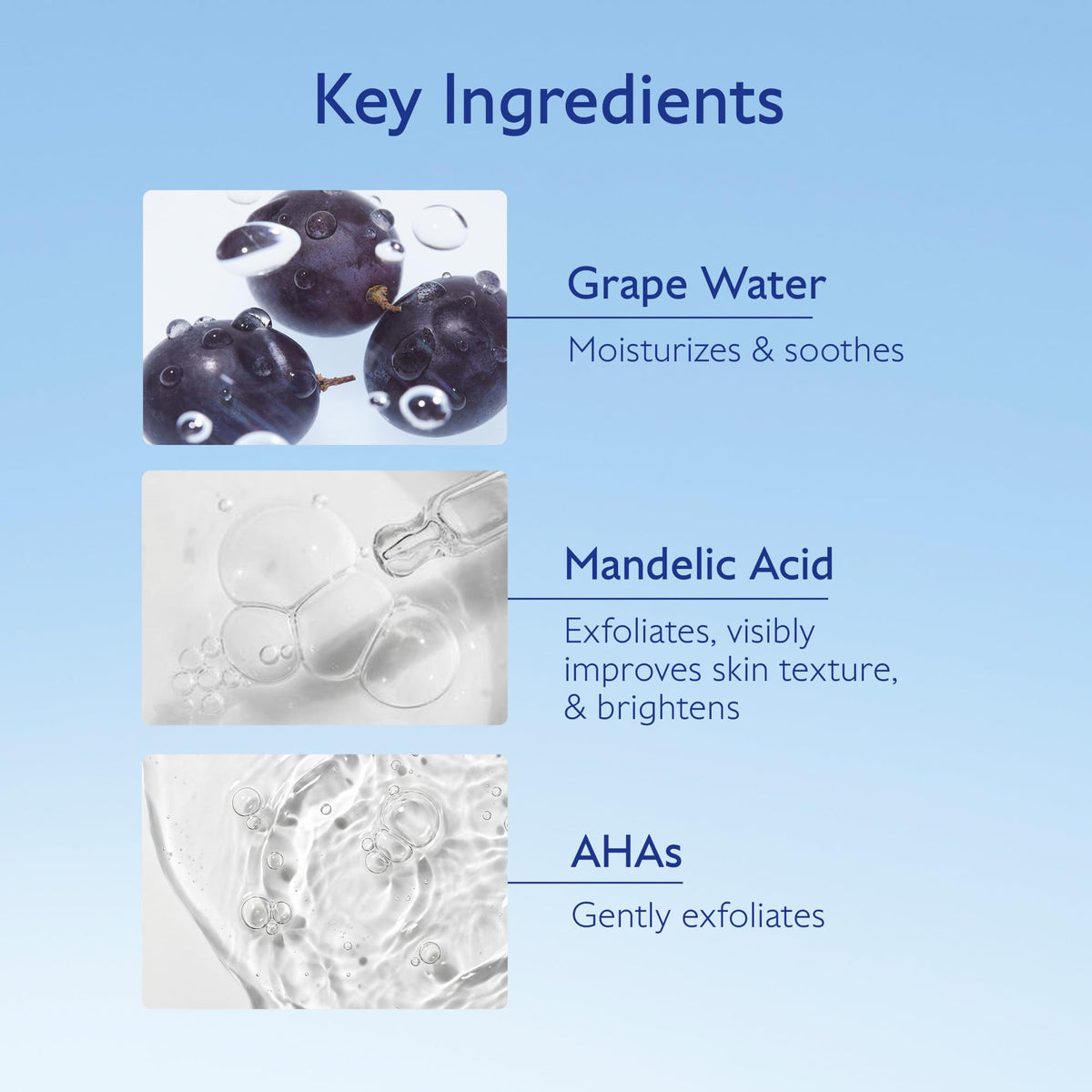 Visual of mandelic acid ingredient with Caudalie branding and exfoliation benefit