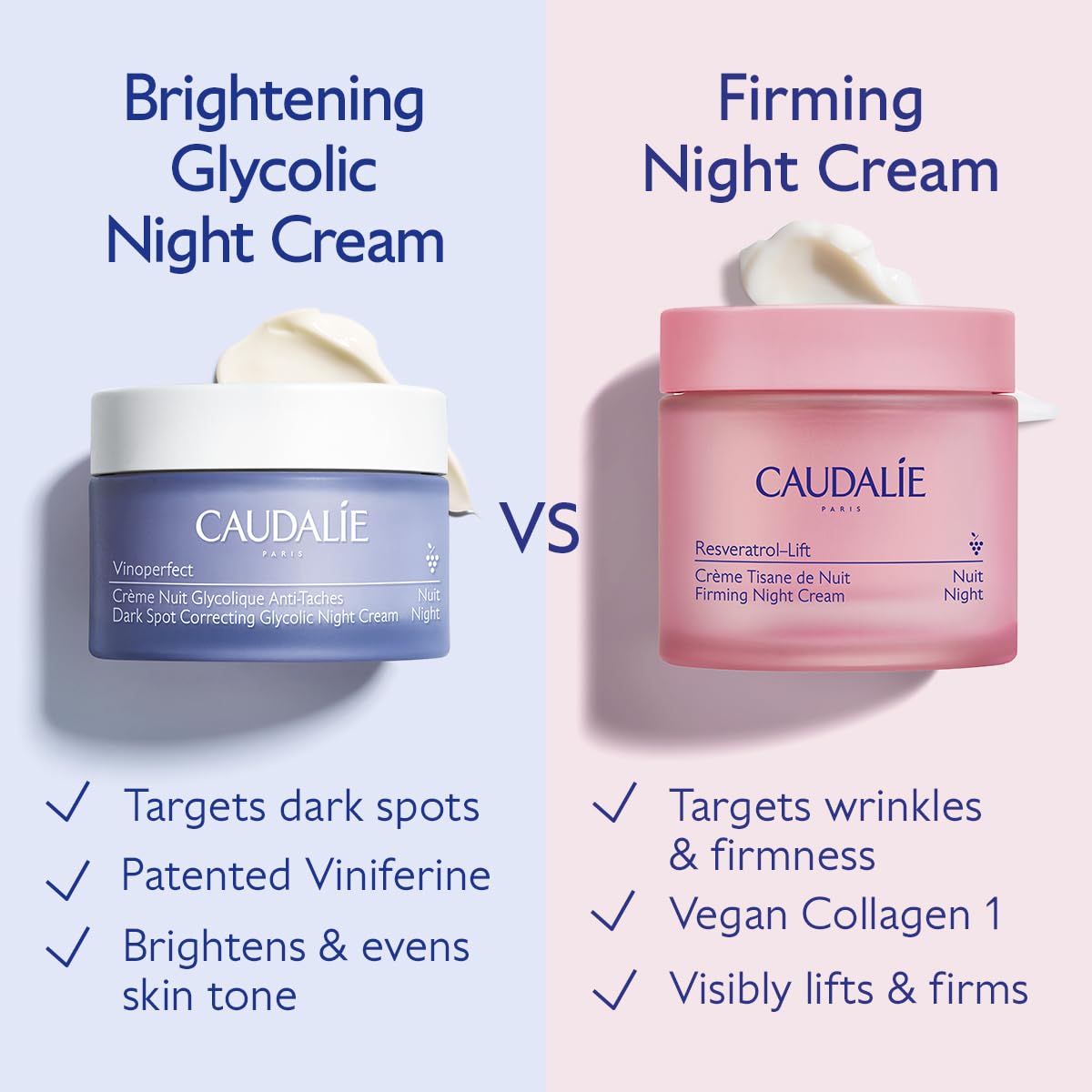 Caudalie cream staged on bathroom shelf conveying nightly routine benefit