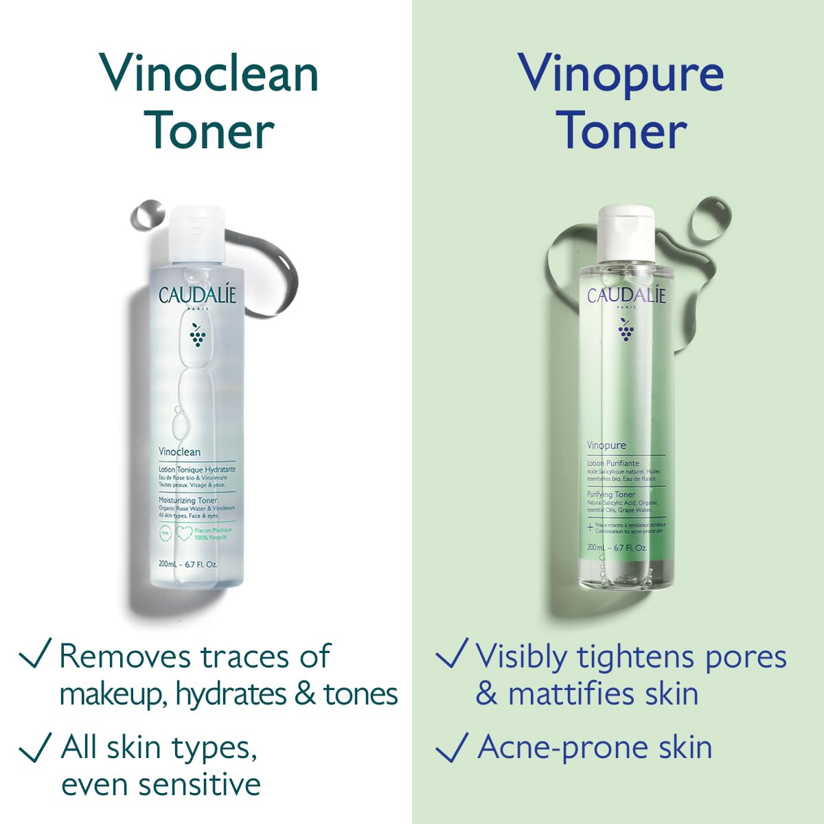 Caudalie before and after pore appearance demonstrating refined texture