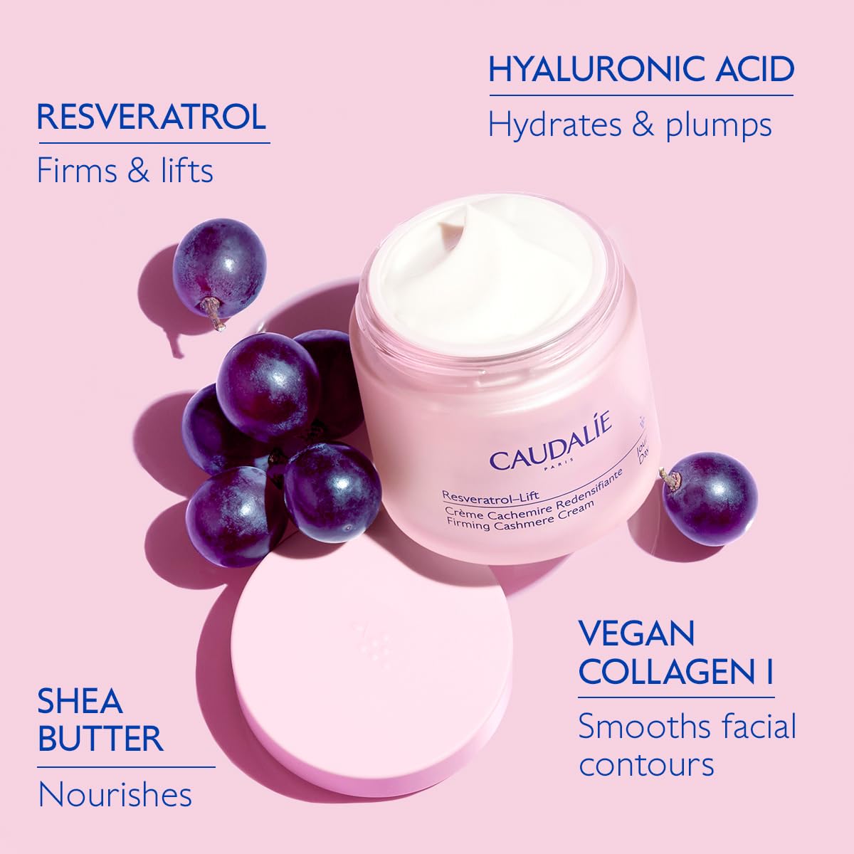 Hand holding Caudalie jar showing 50 mL scale and travel-friendly convenience benefit