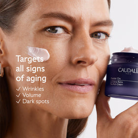 Caudalie open jar displaying creamy texture and immediate moisturization benefit