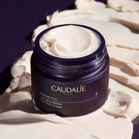 Caudalie rich cream texture close-up illustrating thick emollient and barrier support