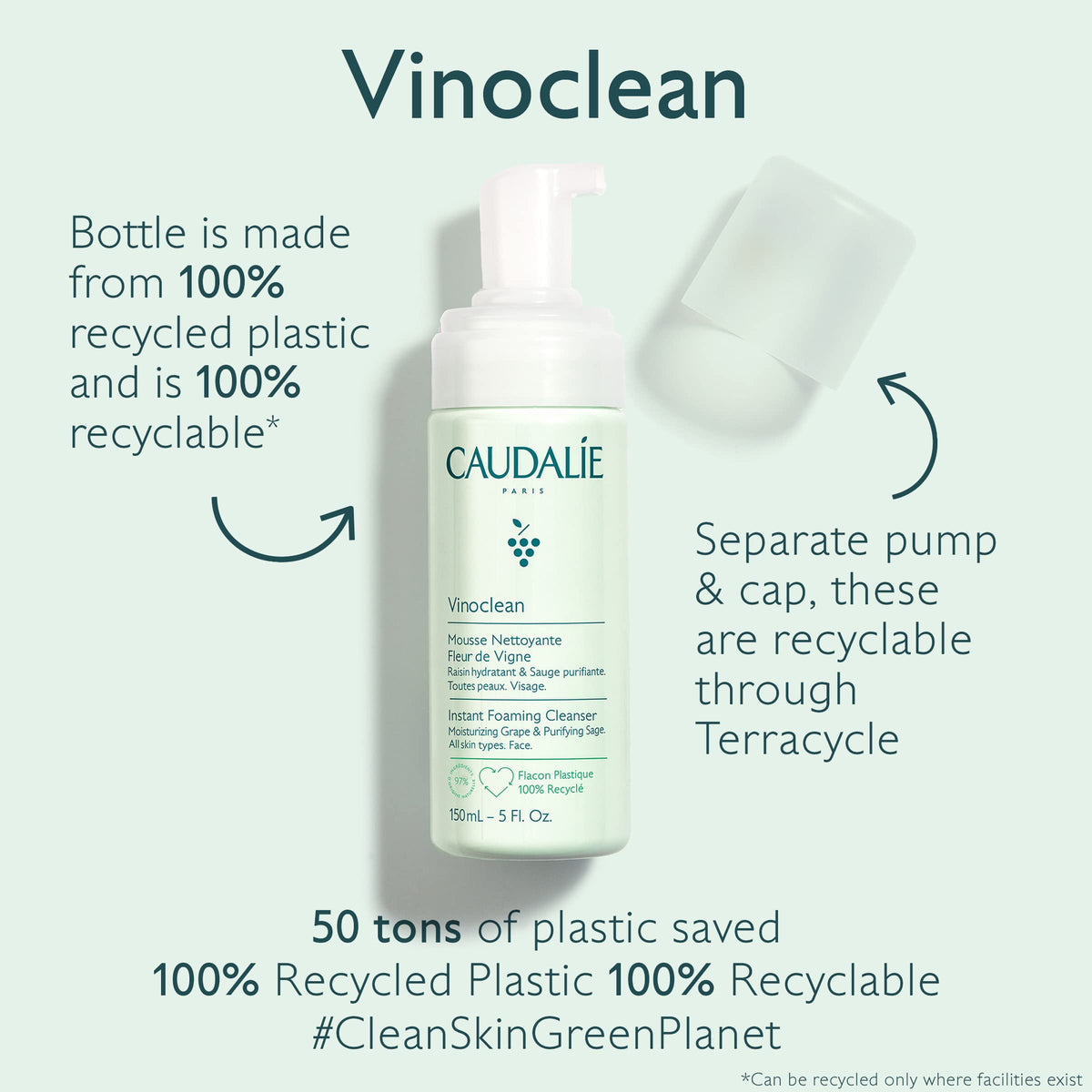 Caudalie 150 mL bottle in hand showing travel-friendly benefit