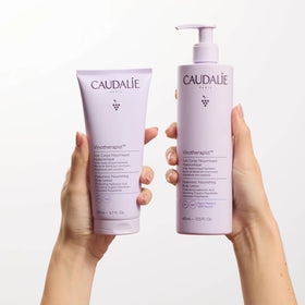 Caudalie hyaluronic lotion texture on hand demonstrating smooth, fast-absorbing finish