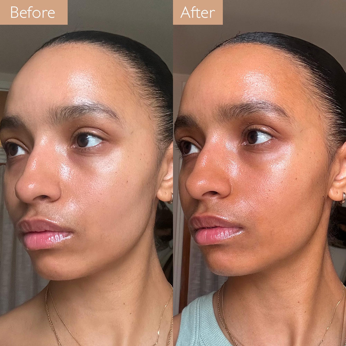 Caudalie application on model neck demonstrating even blending and seamless color benefit