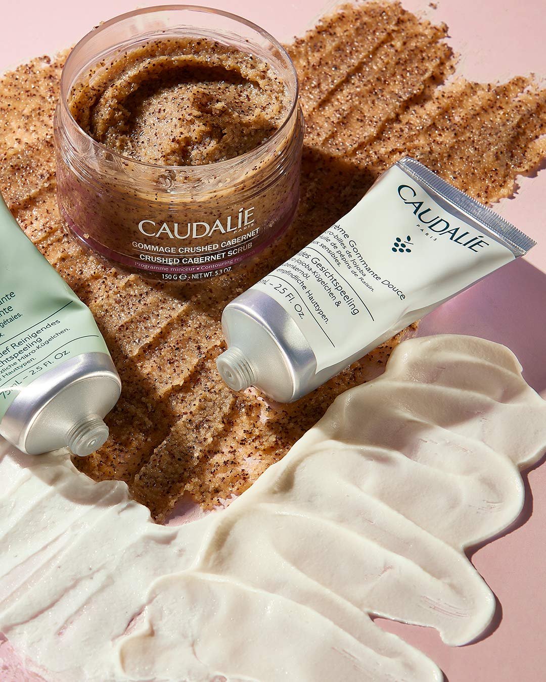 Caudalie bottle scale next to common item showing 75 mL size for portion clarity benefit