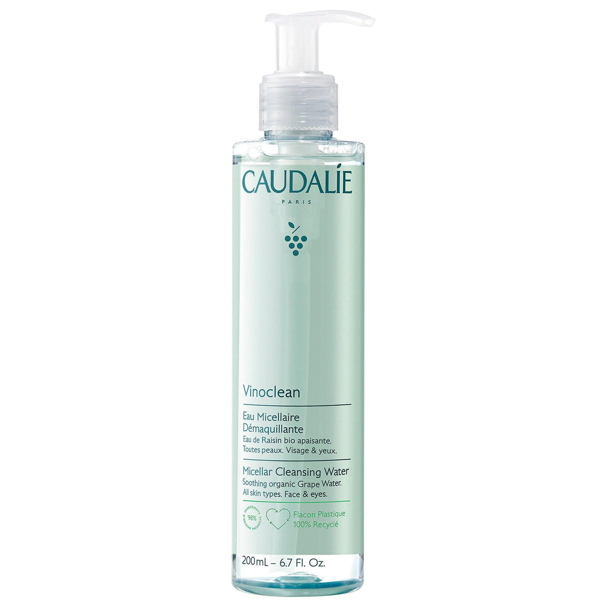 Caudalie Vinoclean front bottle showing clean packaging and fast cleansing benefit